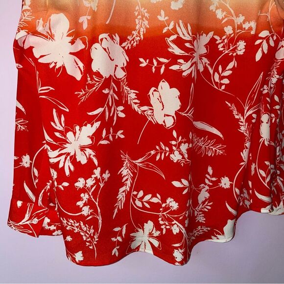 Calvin Klein Blouse XL Red Ombre Whimsical Floral Button Long Sleeve - Picture 9 of 9